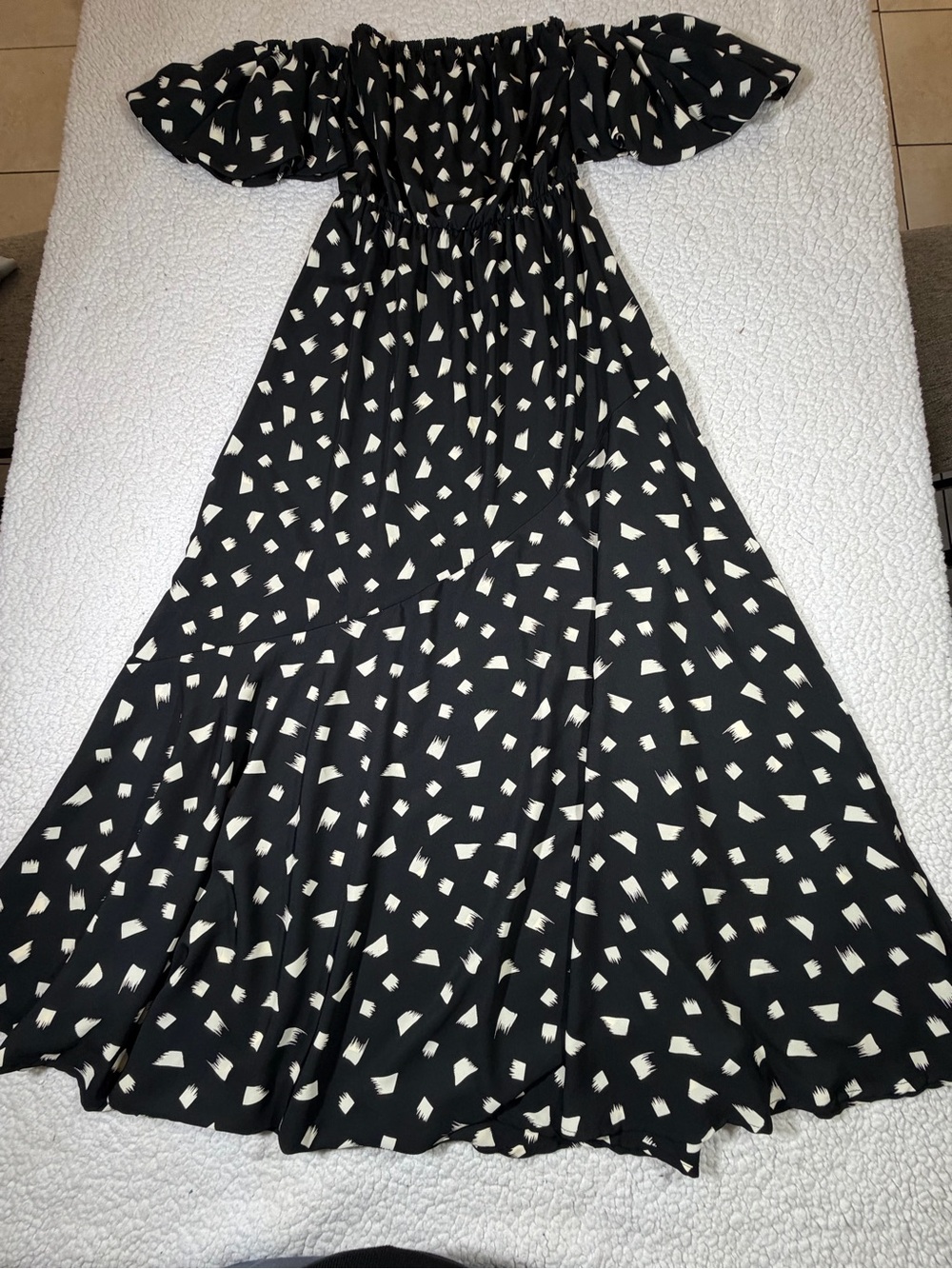 Black Maxi Dress with White Brushstroke Print with high slit
